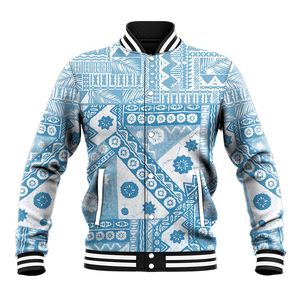 Blue Bula Fiji Baseball Jacket Unique Masi Tapa Pattern LT14 Unisex Blue - Polynesian Pride