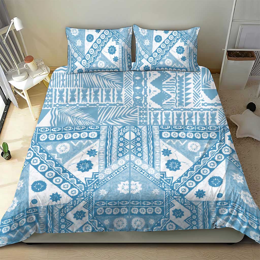 Blue Bula Fiji Bedding Set Unique Masi Tapa Pattern