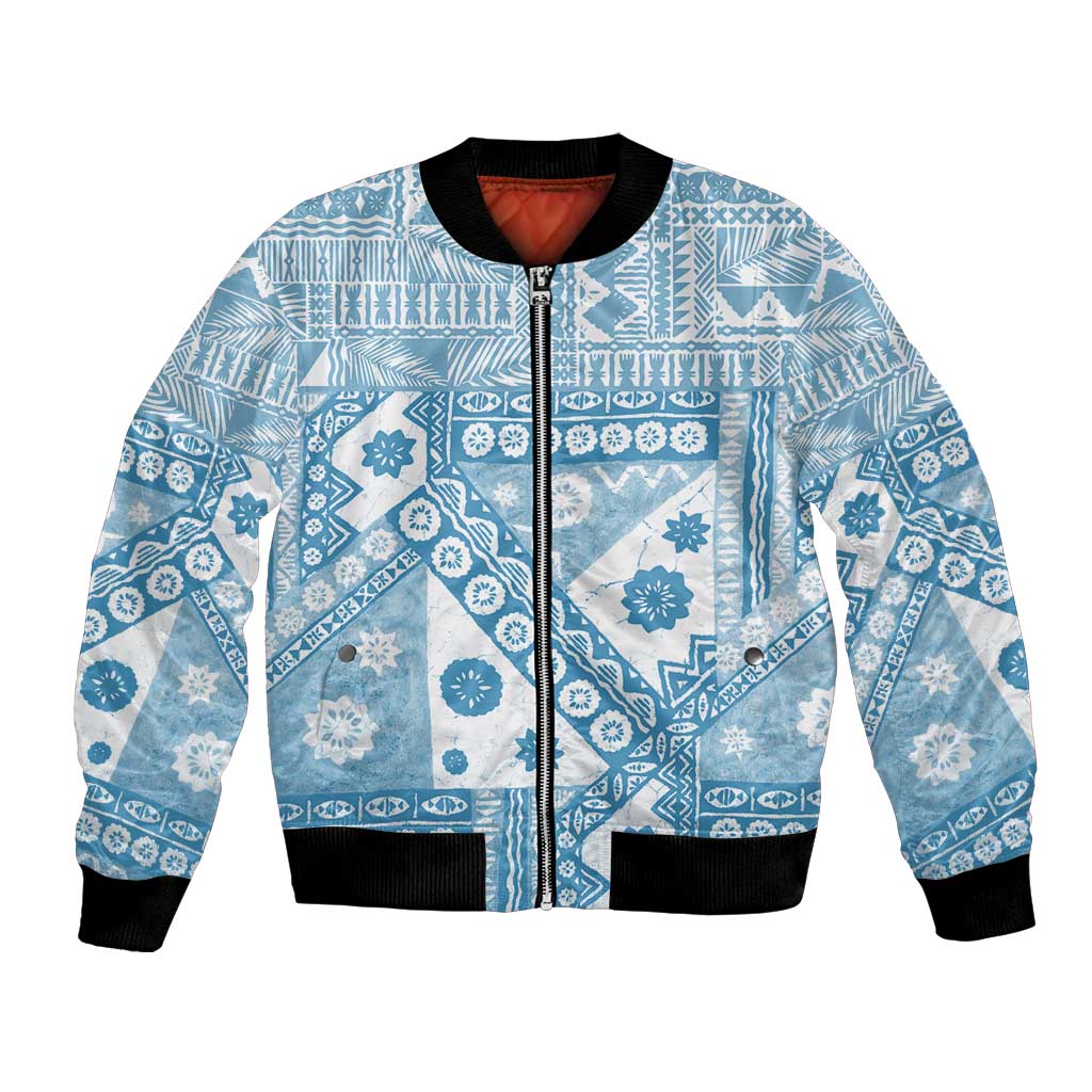 Blue Bula Fiji Bomber Jacket Unique Masi Tapa Pattern LT14 Unisex Blue - Polynesian Pride