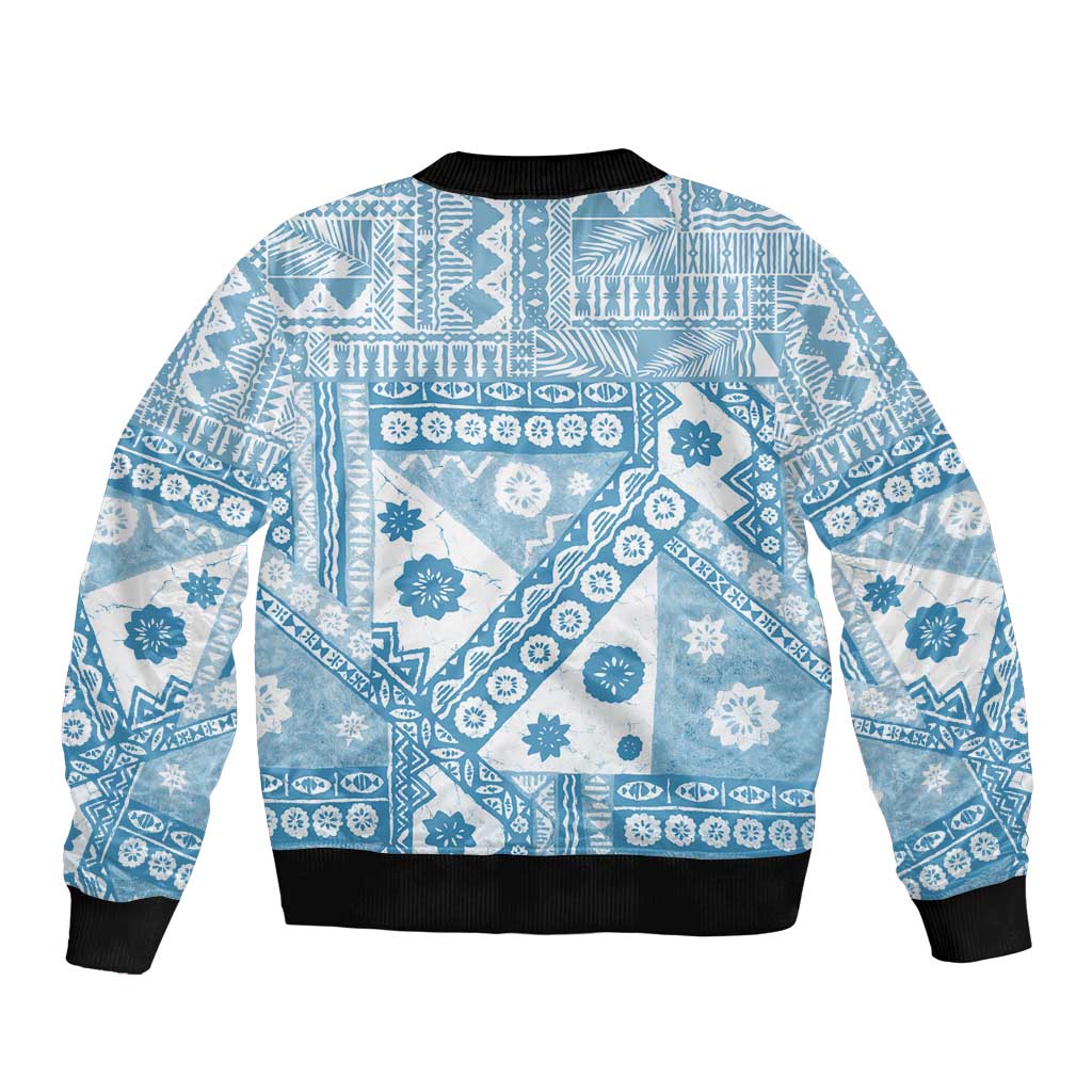 Blue Bula Fiji Bomber Jacket Unique Masi Tapa Pattern