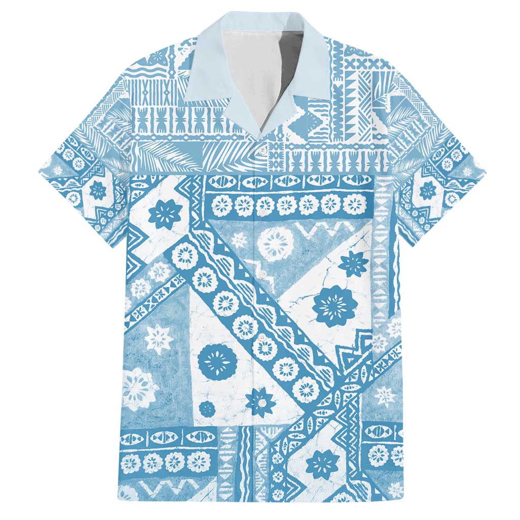 Blue Bula Fiji Family Matching Off Shoulder Maxi Dress and Hawaiian Shirt Unique Masi Tapa Pattern