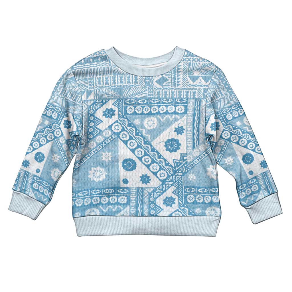 Blue Bula Fiji Kid Ugly Christmas Sweater Unique Masi Tapa Pattern LT14 Kid Blue - Polynesian Pride
