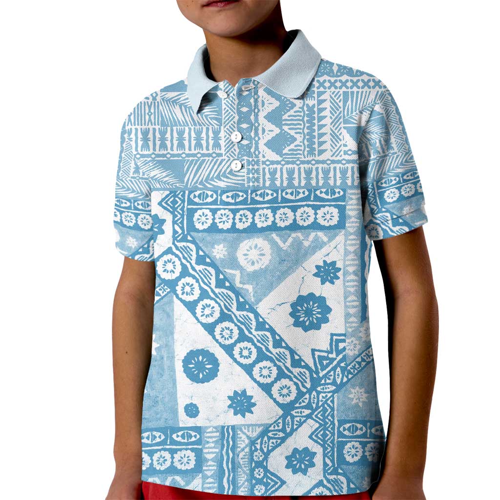Blue Bula Fiji Kid Polo Shirt Unique Masi Tapa Pattern LT14 Kid Blue - Polynesian Pride