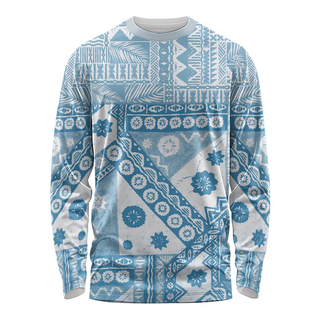 Blue Bula Fiji Long Sleeve Shirt Unique Masi Tapa Pattern LT14 Unisex Blue - Polynesian Pride