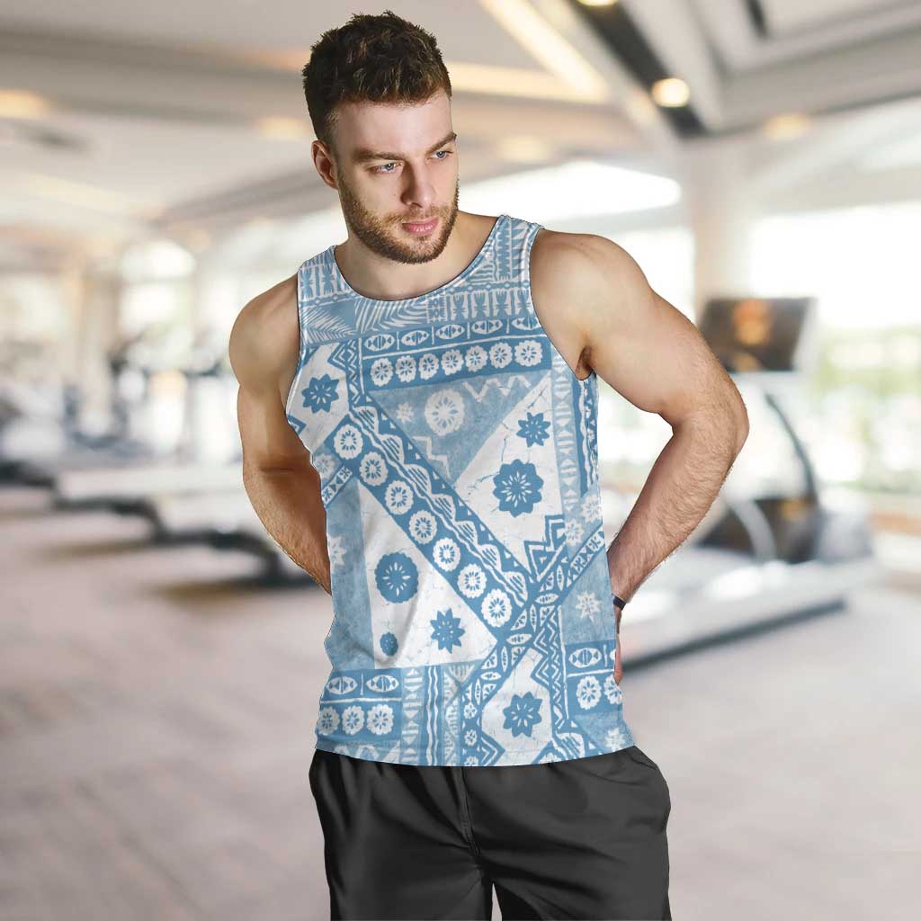 Blue Bula Fiji Men Tank Top Unique Masi Tapa Pattern LT14 Blue - Polynesian Pride