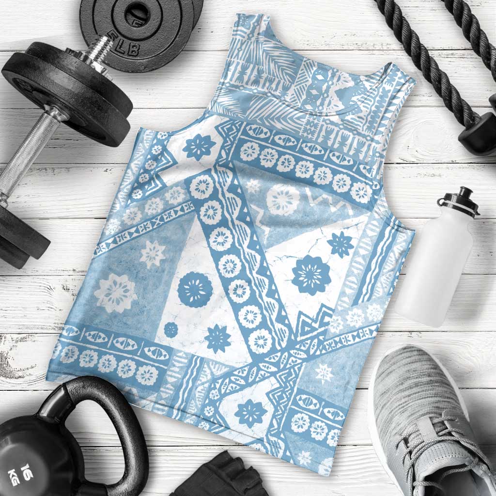Blue Bula Fiji Men Tank Top Unique Masi Tapa Pattern LT14 - Polynesian Pride