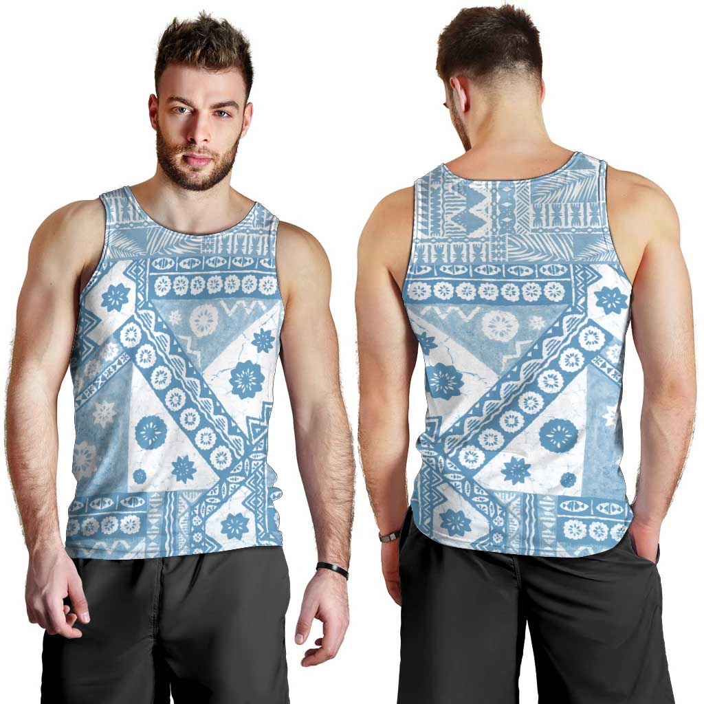 Blue Bula Fiji Men Tank Top Unique Masi Tapa Pattern LT14 - Polynesian Pride