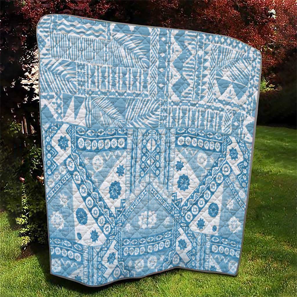 Blue Bula Fiji Quilt Unique Masi Tapa Pattern LT14 - Polynesian Pride