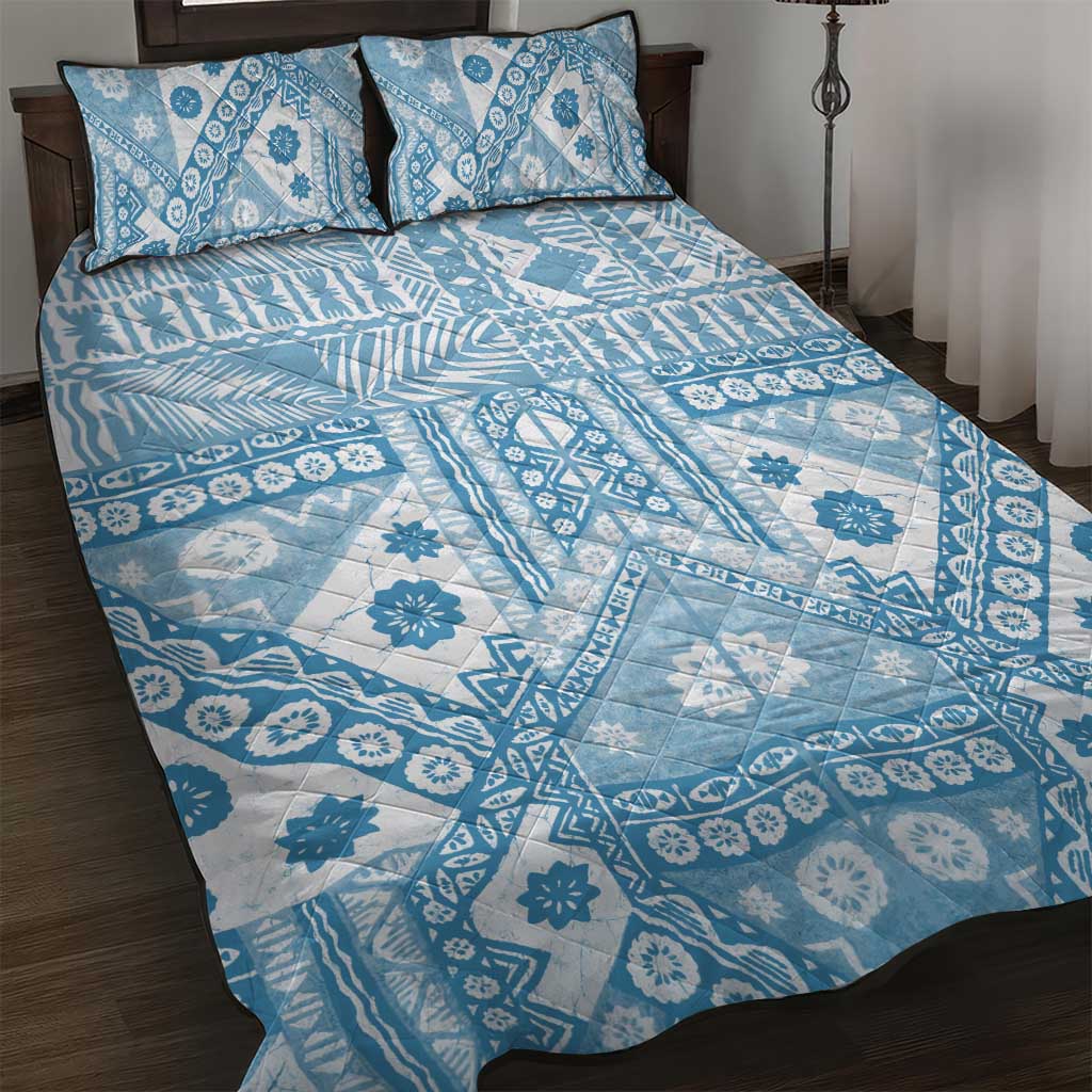 Blue Bula Fiji Quilt Bed Set Unique Masi Tapa Pattern LT14 Blue - Polynesian Pride