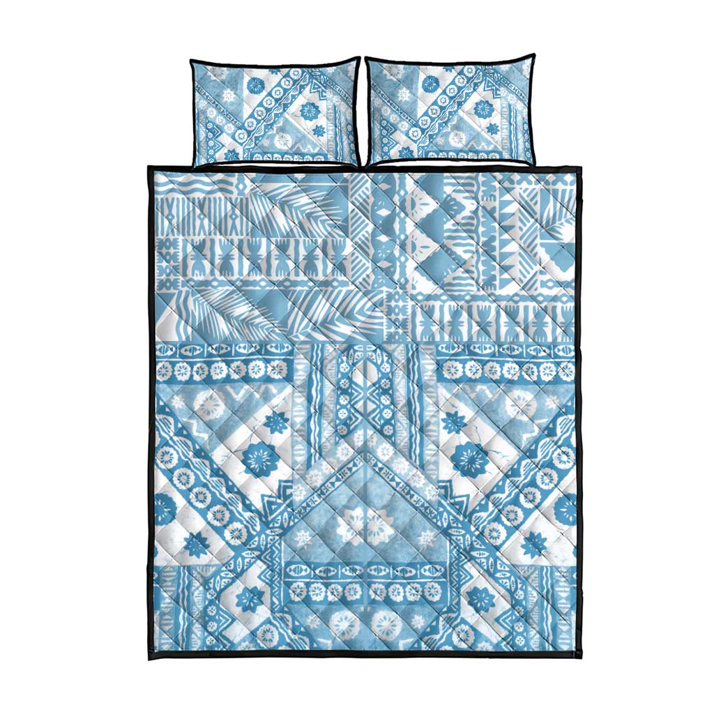 Blue Bula Fiji Quilt Bed Set Unique Masi Tapa Pattern