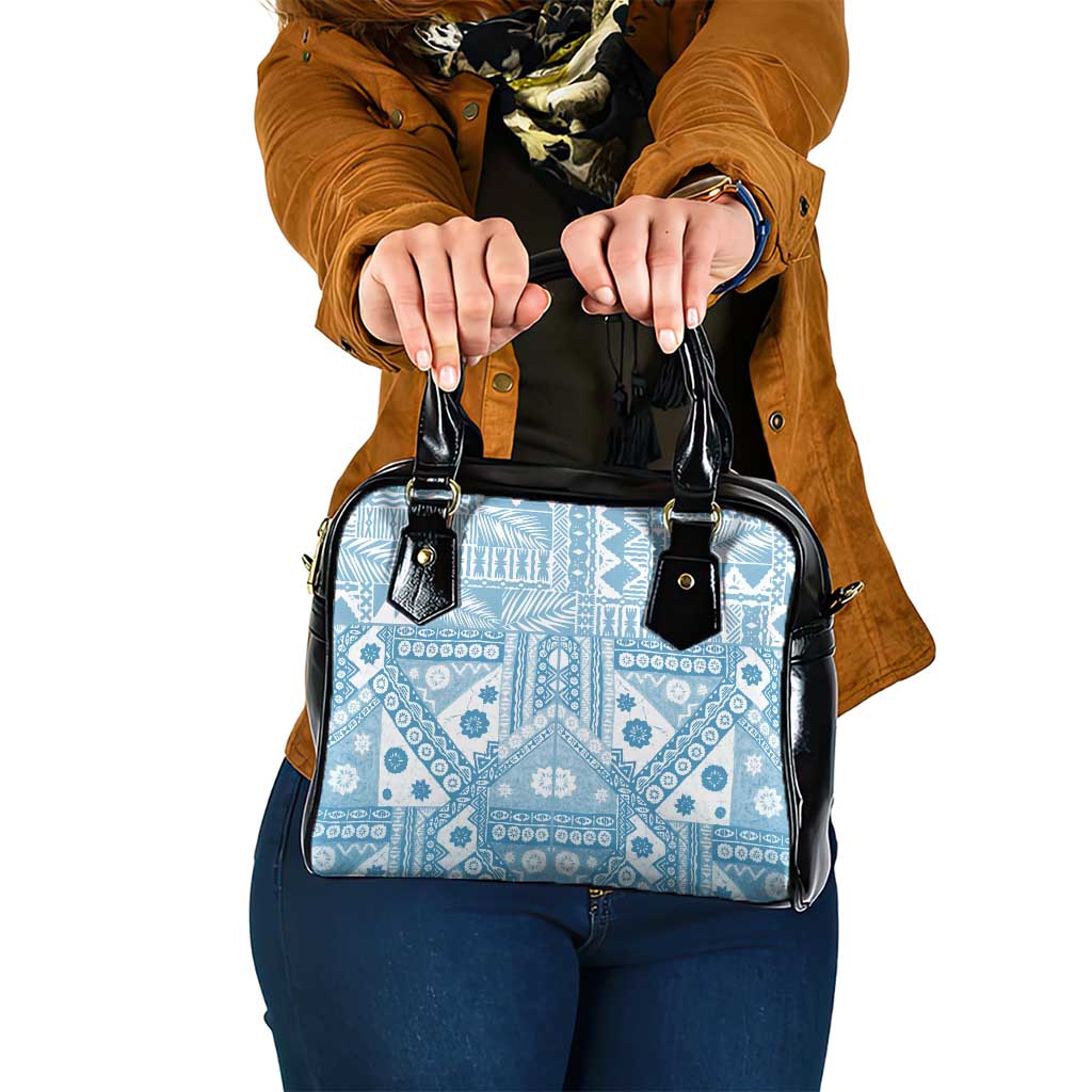 Blue Bula Fiji Shoulder Handbag Unique Masi Tapa Pattern LT14 One Size Blue - Polynesian Pride