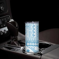 Blue Bula Fiji Skinny Tumbler Unique Masi Tapa Pattern