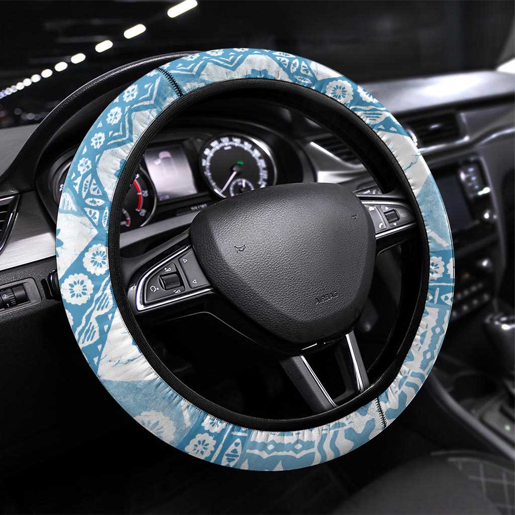 Blue Bula Fiji Steering Wheel Cover Unique Masi Tapa Pattern LT14 Universal Fit Blue - Polynesian Pride