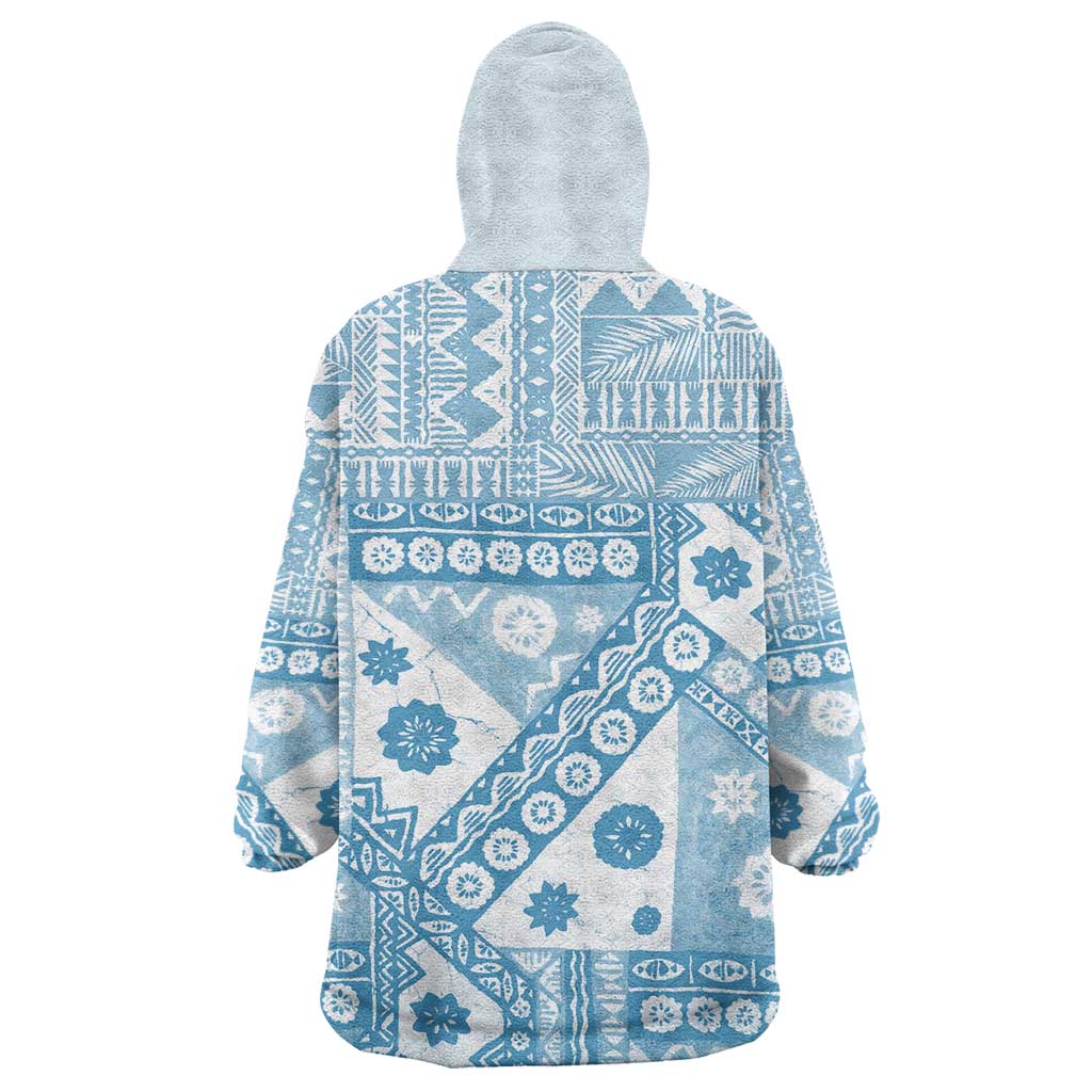 Blue Bula Fiji Wearable Blanket Hoodie Unique Masi Tapa Pattern