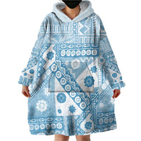Blue Bula Fiji Wearable Blanket Hoodie Unique Masi Tapa Pattern