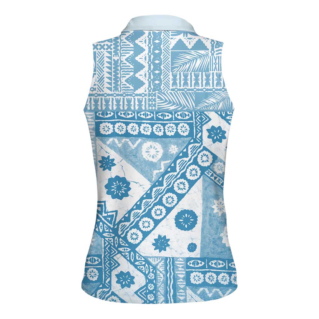 Blue Bula Fiji Women Sleeveless Polo Shirt Unique Masi Tapa Pattern LT14 - Polynesian Pride