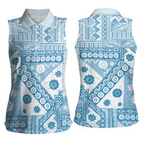 Blue Bula Fiji Women Sleeveless Polo Shirt Unique Masi Tapa Pattern LT14 - Polynesian Pride
