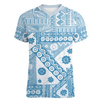 Blue Bula Fiji Women V-Neck T-Shirt Unique Masi Tapa Pattern LT14 Female Blue - Polynesian Pride