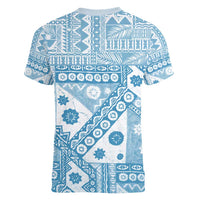 Blue Bula Fiji Women V-Neck T-Shirt Unique Masi Tapa Pattern LT14 - Polynesian Pride