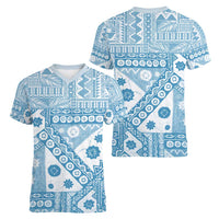 Blue Bula Fiji Women V-Neck T-Shirt Unique Masi Tapa Pattern LT14 - Polynesian Pride