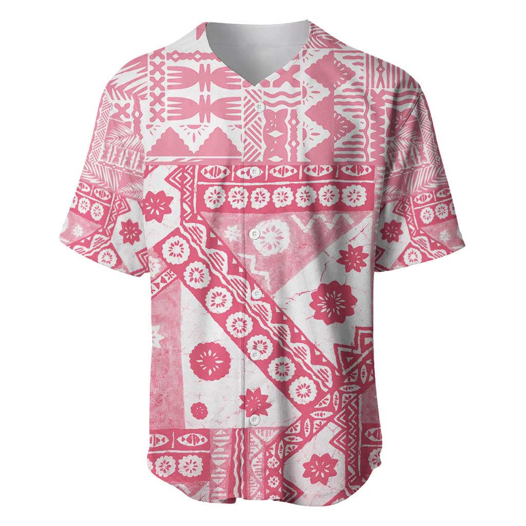 Pink Bula Fiji Baseball Jersey Unique Masi Tapa Pattern LT14 Pink - Polynesian Pride