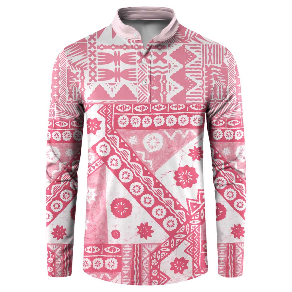 Pink Bula Fiji Button Sweatshirt Unique Masi Tapa Pattern LT14 Pink - Polynesian Pride