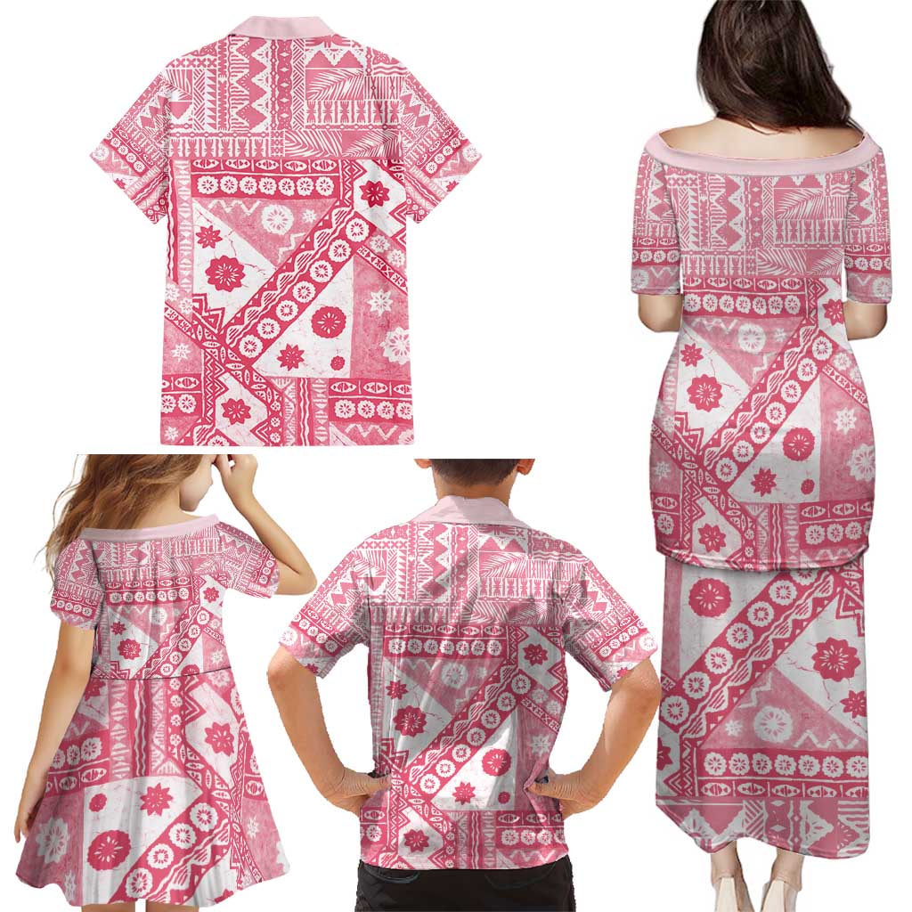 Pink Bula Fiji Family Matching Puletasi and Hawaiian Shirt Unique Masi Tapa Pattern