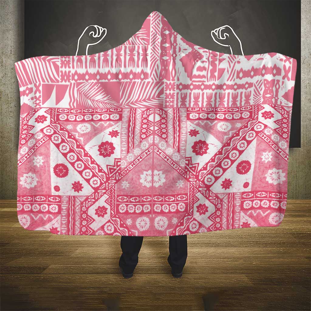 Pink Bula Fiji Hooded Blanket Unique Masi Tapa Pattern