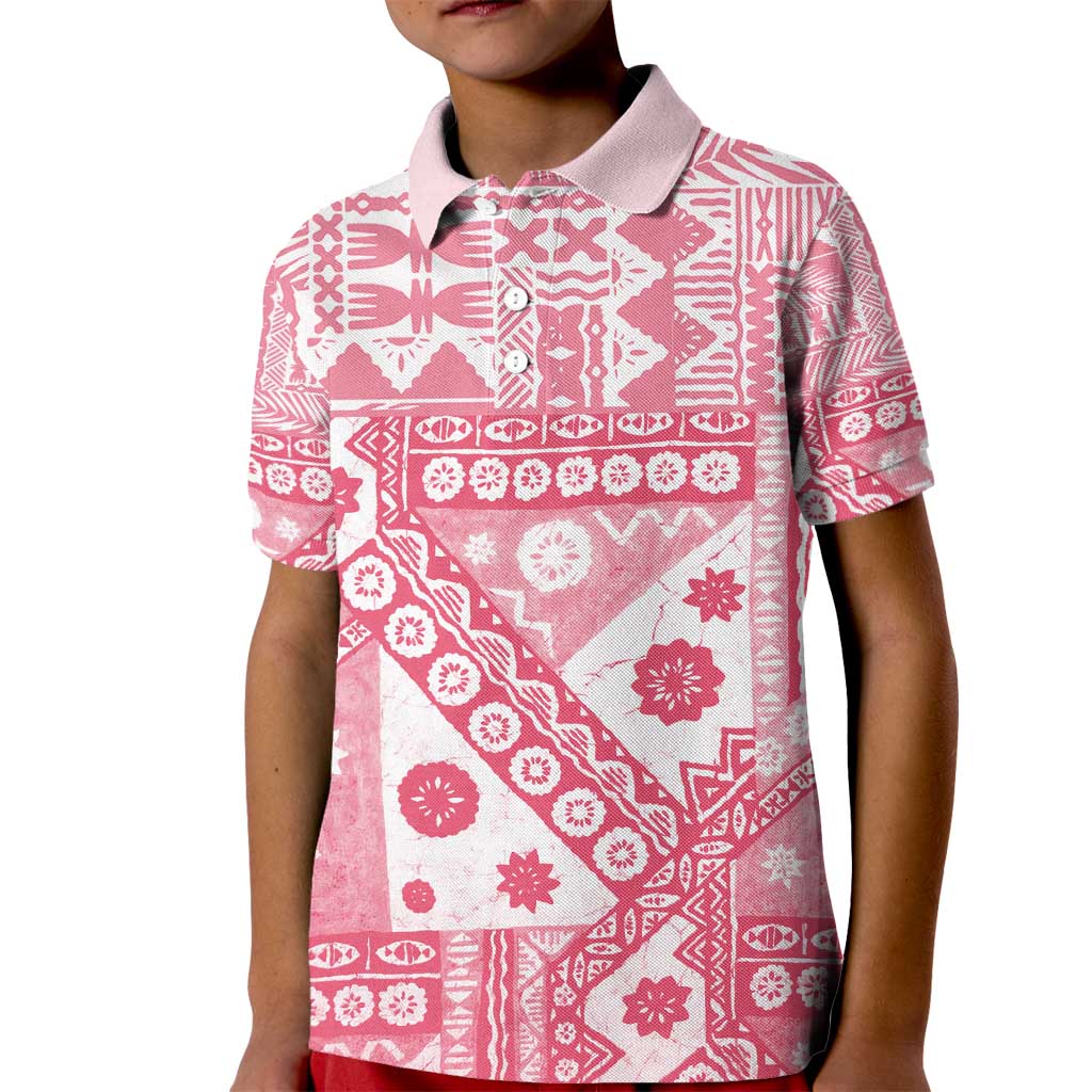 Pink Bula Fiji Kid Polo Shirt Unique Masi Tapa Pattern LT14 Kid Pink - Polynesian Pride