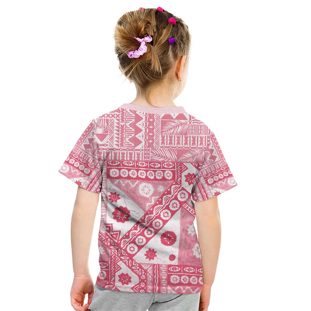 Pink Bula Fiji Kid T Shirt Unique Masi Tapa Pattern
