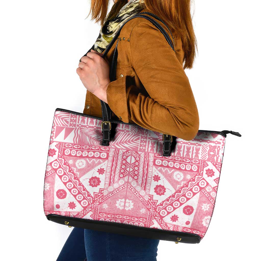 Pink Bula Fiji Leather Tote Bag Unique Masi Tapa Pattern LT14 Pink - Polynesian Pride