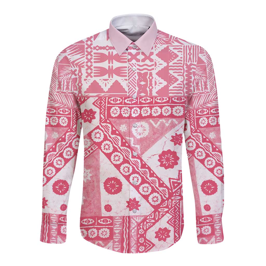 Pink Bula Fiji Long Sleeve Button Shirt Unique Masi Tapa Pattern LT14 Unisex Pink - Polynesian Pride
