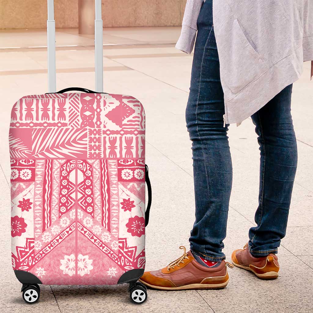 Pink Bula Fiji Luggage Cover Unique Masi Tapa Pattern LT14 Pink - Polynesian Pride