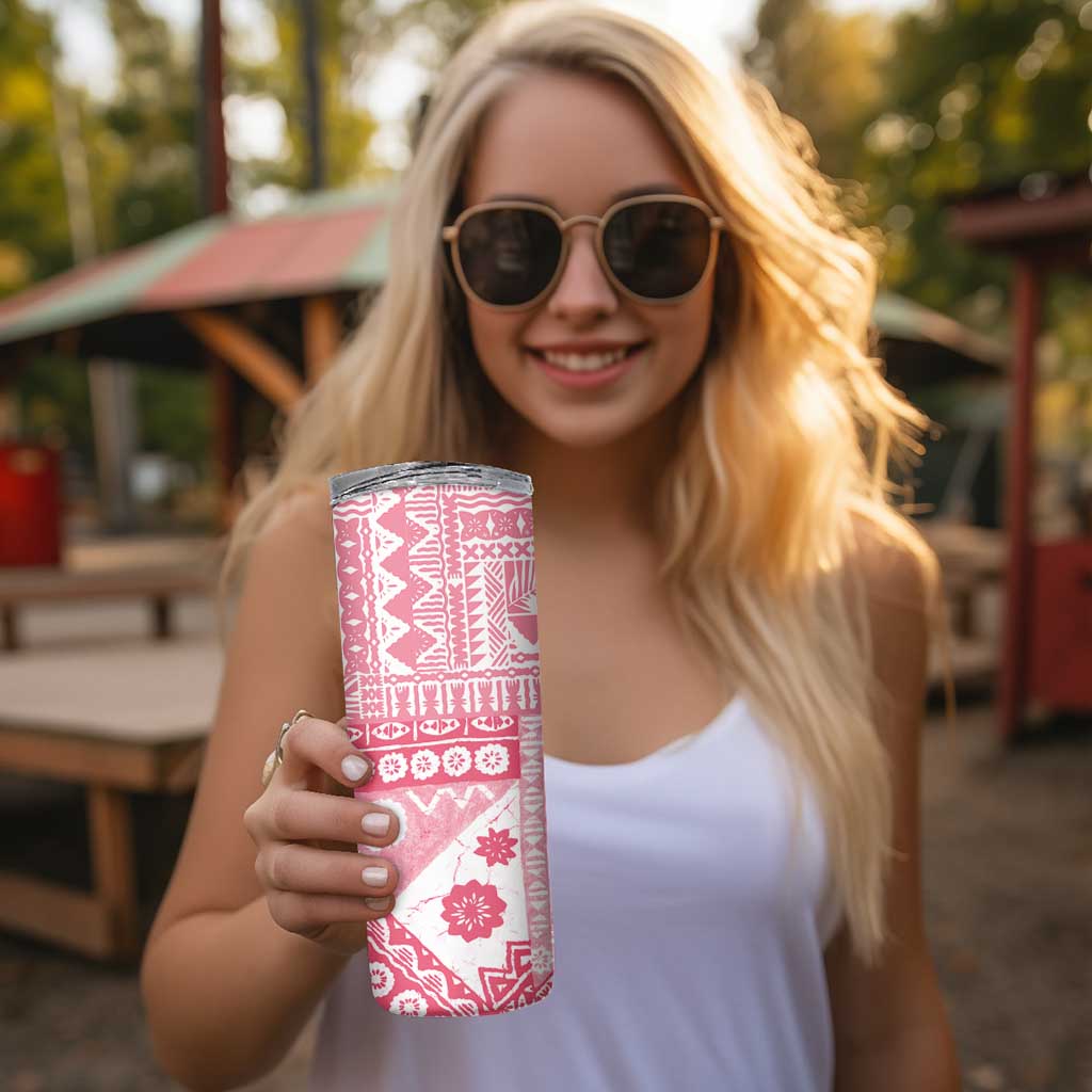 Pink Bula Fiji Skinny Tumbler Unique Masi Tapa Pattern