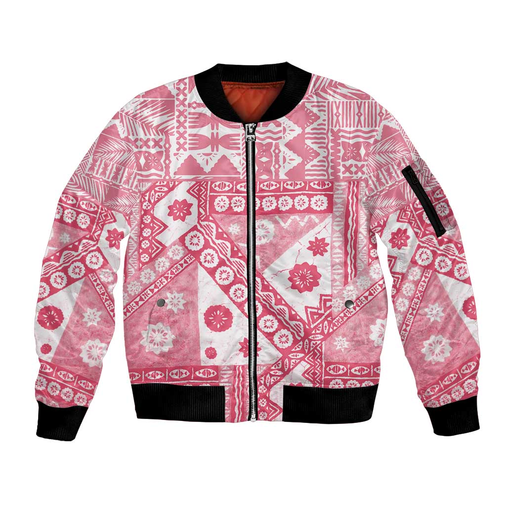 Pink Bula Fiji Sleeve Zip Bomber Jacket Unique Masi Tapa Pattern LT14 Unisex Pink - Polynesian Pride