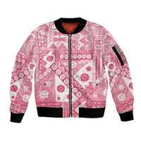 Pink Bula Fiji Sleeve Zip Bomber Jacket Unique Masi Tapa Pattern LT14 Unisex Pink - Polynesian Pride