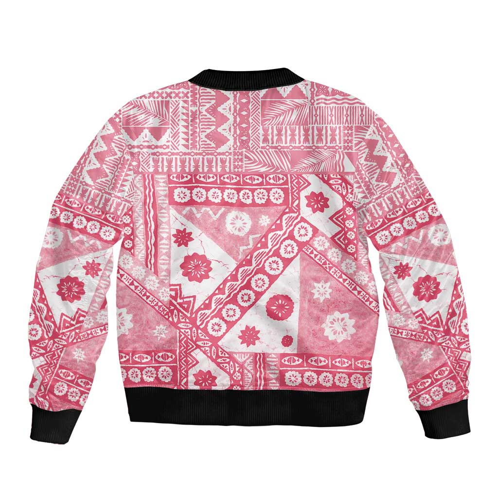 Pink Bula Fiji Sleeve Zip Bomber Jacket Unique Masi Tapa Pattern LT14 - Polynesian Pride