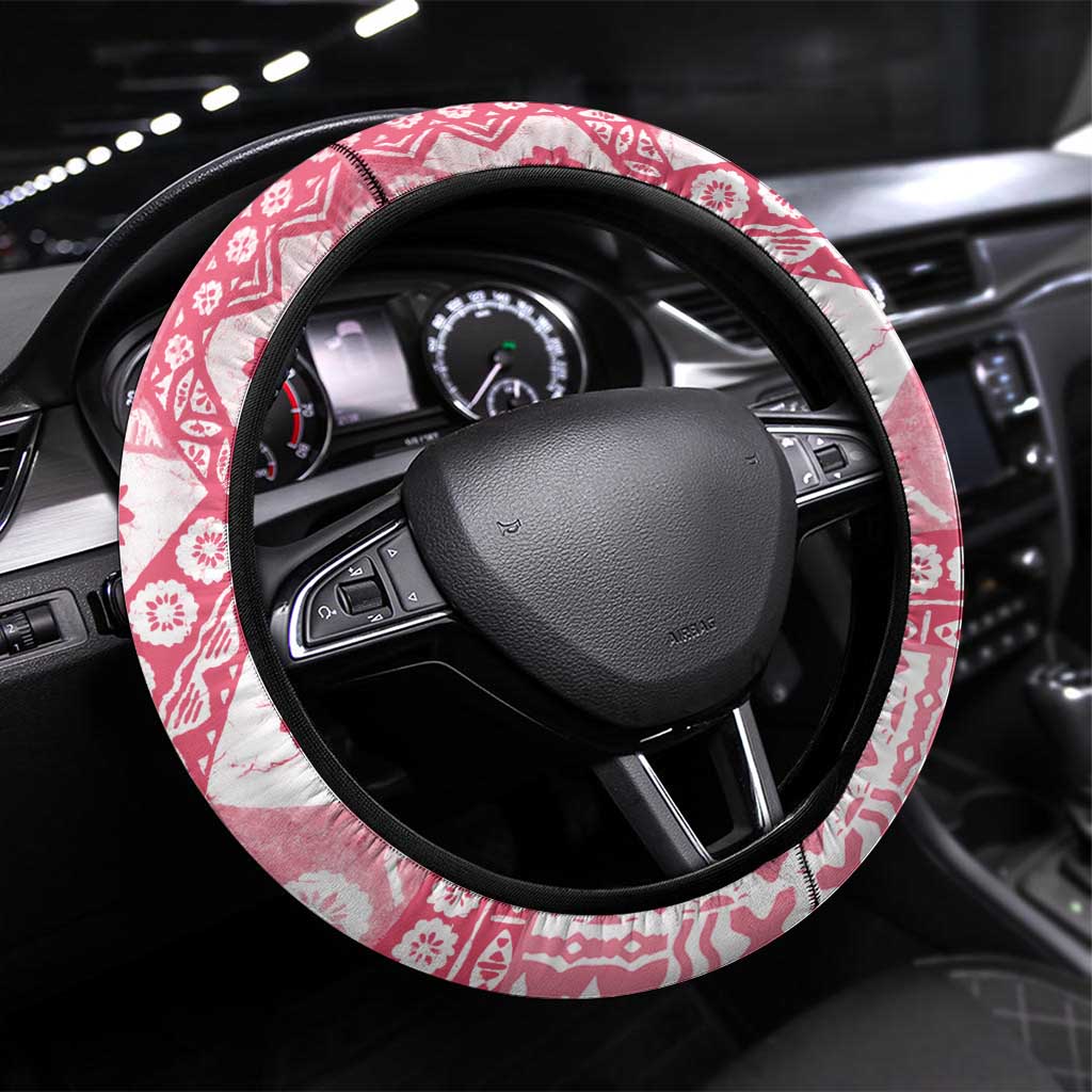 Pink Bula Fiji Steering Wheel Cover Unique Masi Tapa Pattern LT14 Universal Fit Pink - Polynesian Pride