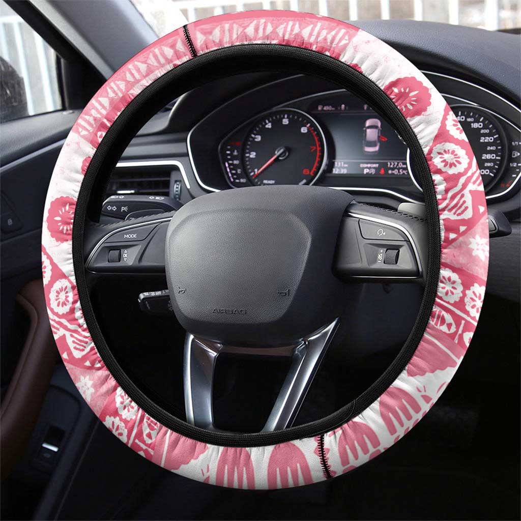 Pink Bula Fiji Steering Wheel Cover Unique Masi Tapa Pattern LT14 - Polynesian Pride