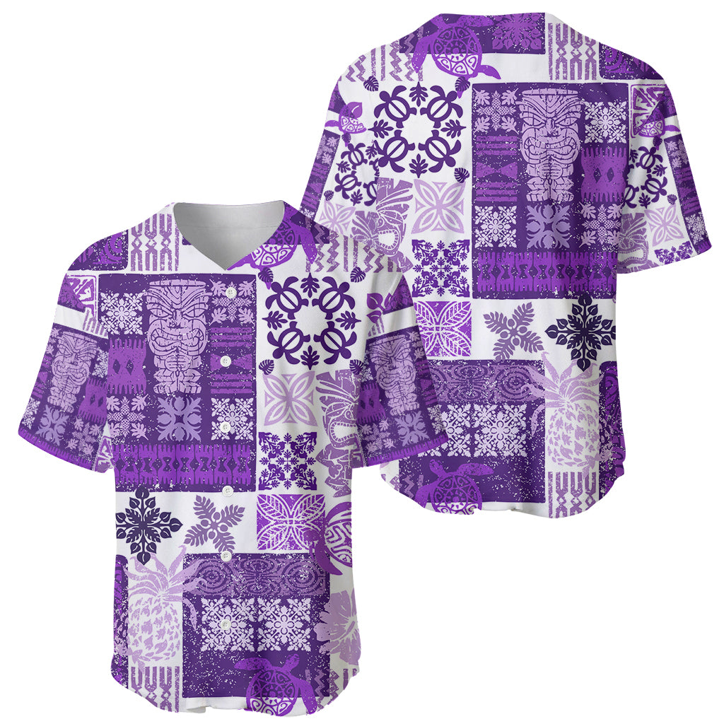 Hawaiian Quilt Baseball Jersey Tiki Tropical Retro Purple Version LT14 - Polynesian Pride