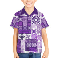 Hawaiian Quilt Family Matching Off Shoulder Long Sleeve Dress and Hawaiian Shirt Tiki Tropical Retro Purple Version LT14 Son's Shirt Purple - Polynesian Pride