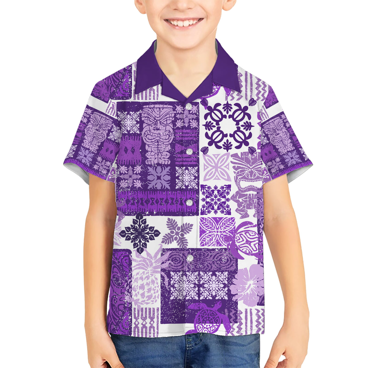 Hawaiian Quilt Kid Hawaiian Shirt Tiki Tropical Retro Purple Version LT14 Kid Purple - Polynesian Pride