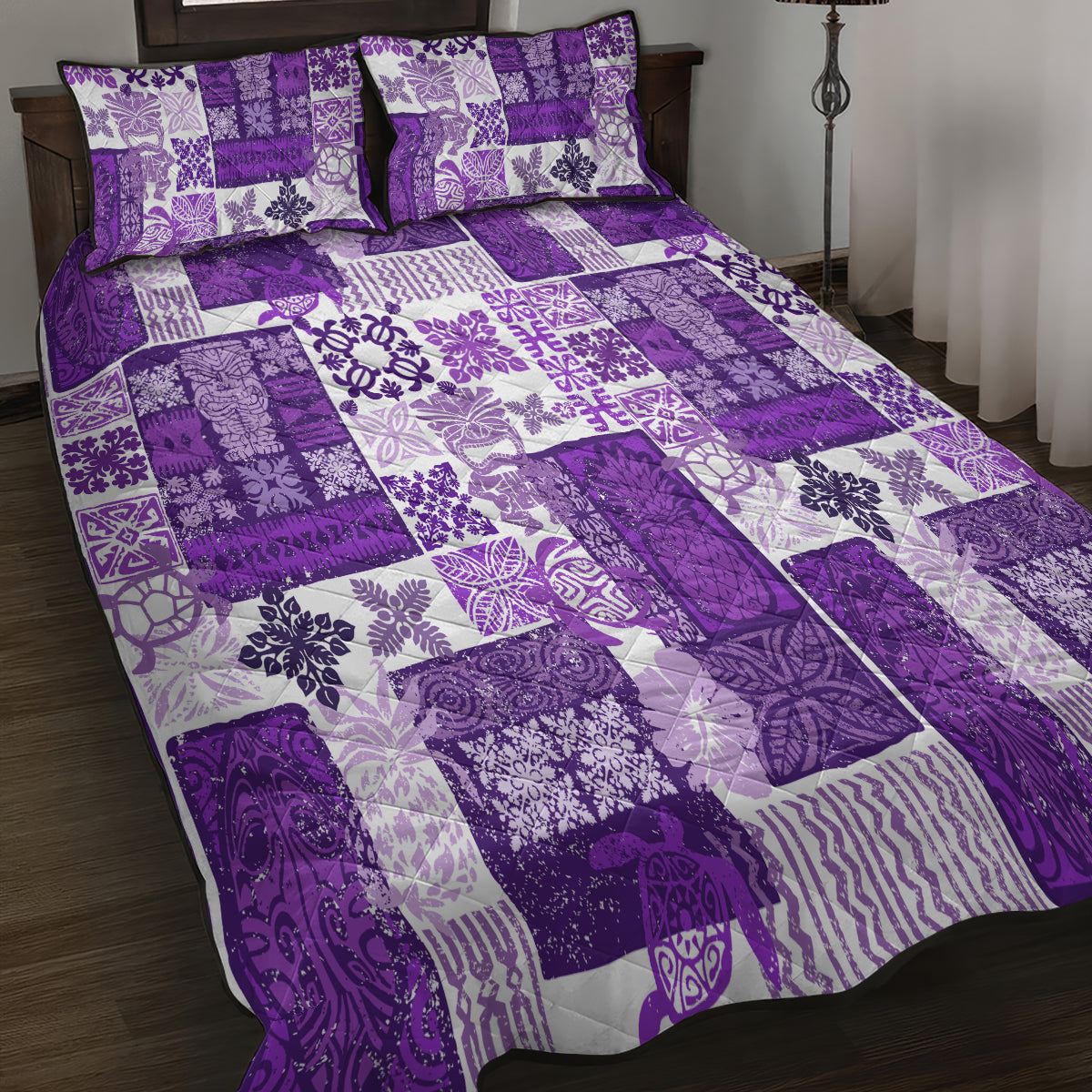 Hawaiian Quilt Quilt Bed Set Tiki Tropical Retro Purple Version LT14 - Polynesian Pride