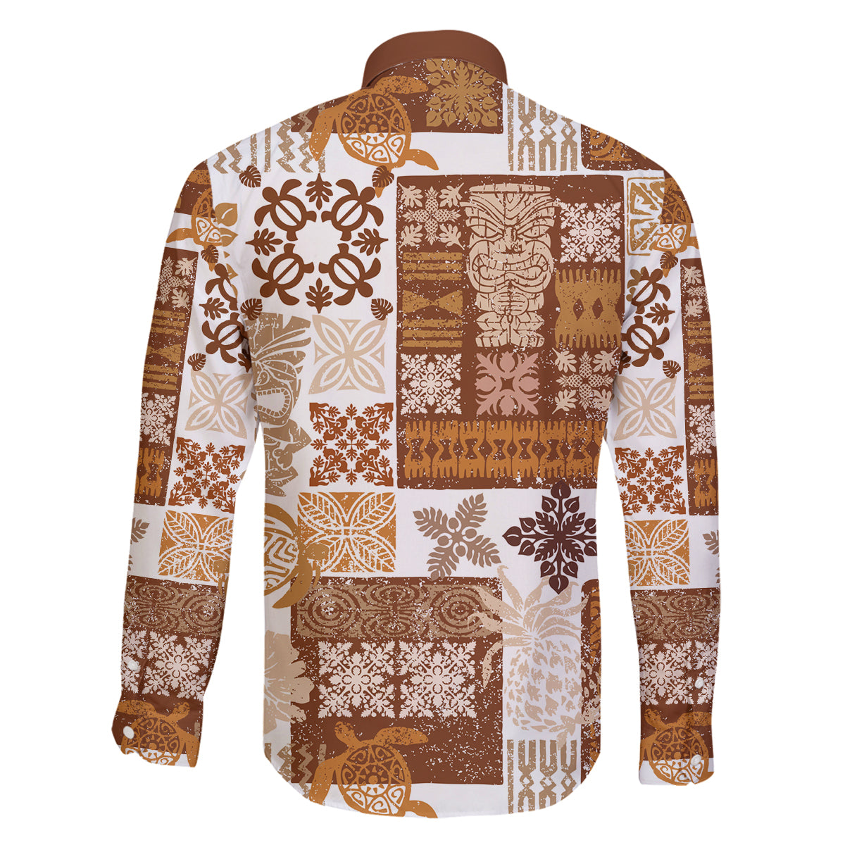 Hawaiian Quilt Family Matching Off Shoulder Long Sleeve Dress and Hawaiian Shirt Tiki Tropical Retro Brown Version LT14 - Polynesian Pride