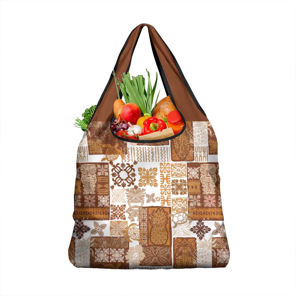 Hawaiian Quilt Grocery Bag Tiki Tropical Retro Brown Version LT14 1-pack One Size Brown - Polynesian Pride
