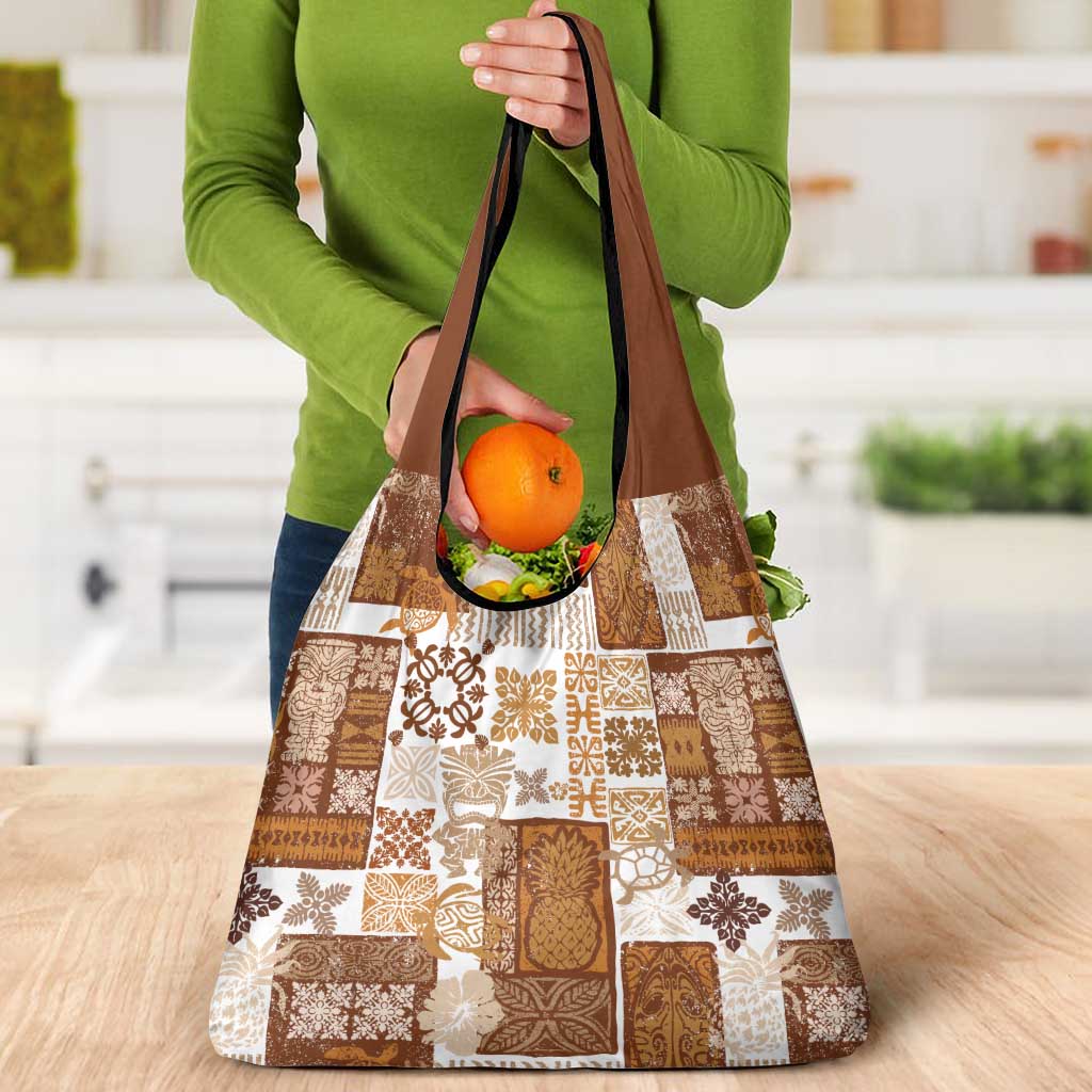 Hawaiian Quilt Grocery Bag Tiki Tropical Retro Brown Version LT14 - Polynesian Pride