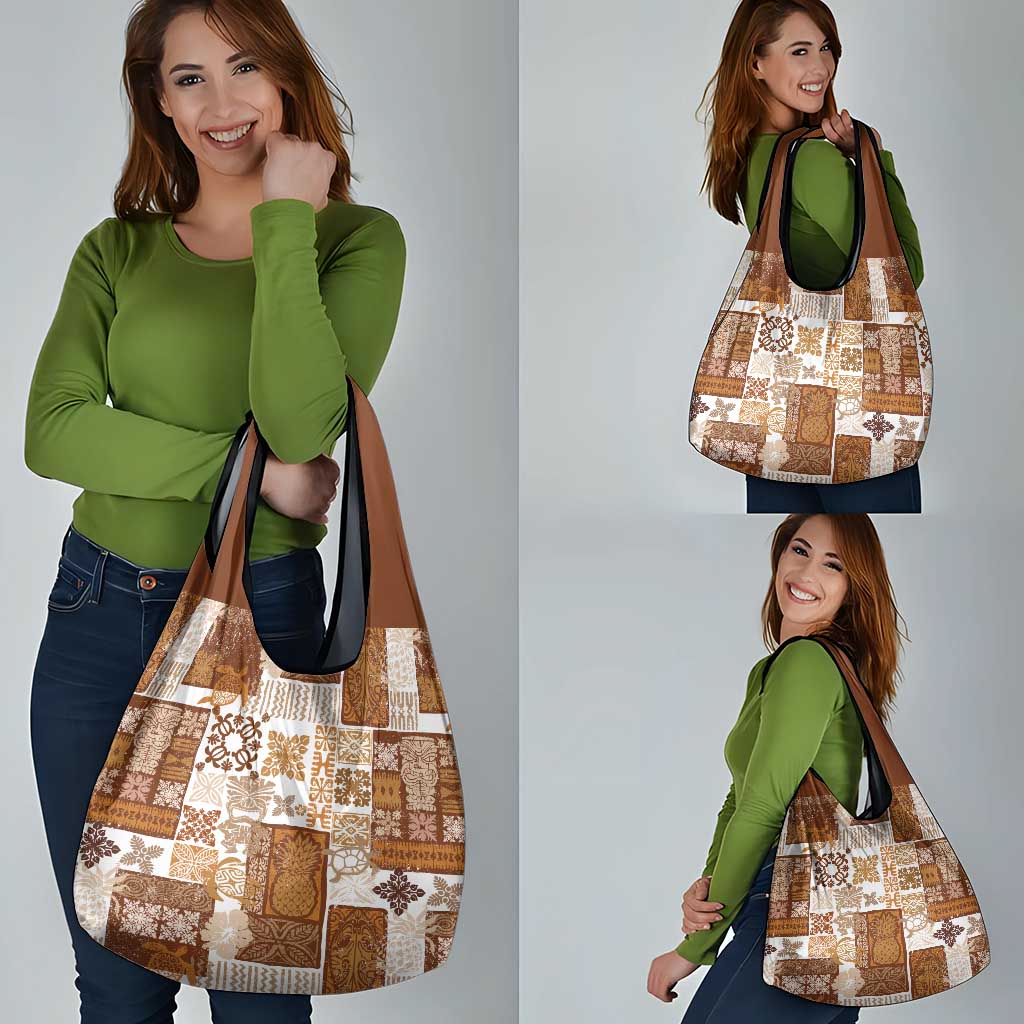 Hawaiian Quilt Grocery Bag Tiki Tropical Retro Brown Version LT14 - Polynesian Pride