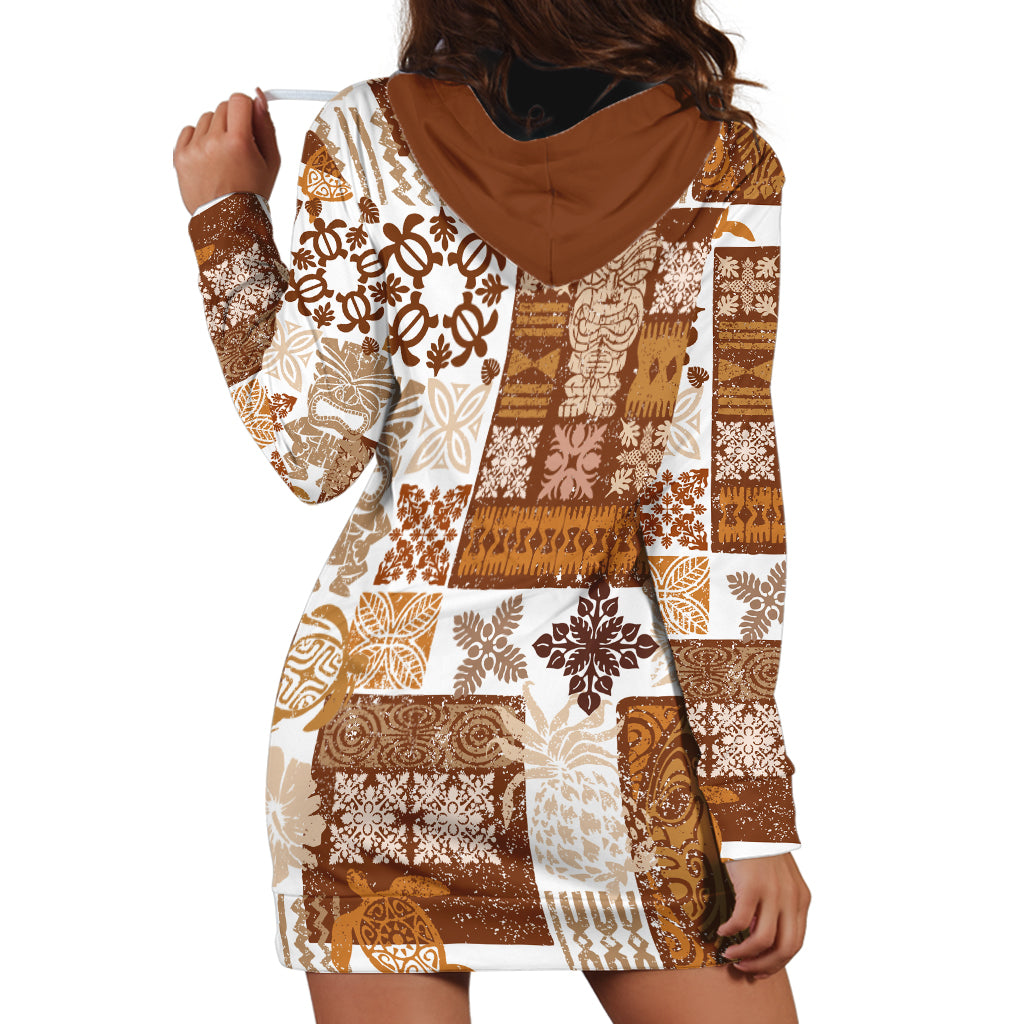 Hawaiian Quilt Hoodie Dress Tiki Tropical Retro Brown Version LT14 - Polynesian Pride