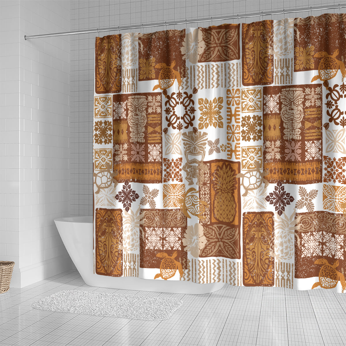 Hawaiian Quilt Shower Curtain Tiki Tropical Retro Brown Version LT14 - Polynesian Pride