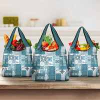 Hawaiian Quilt Grocery Bag Tiki Tropical Retro Dark Cyan Version LT14 3-pack One Size Dark Cyan - Polynesian Pride